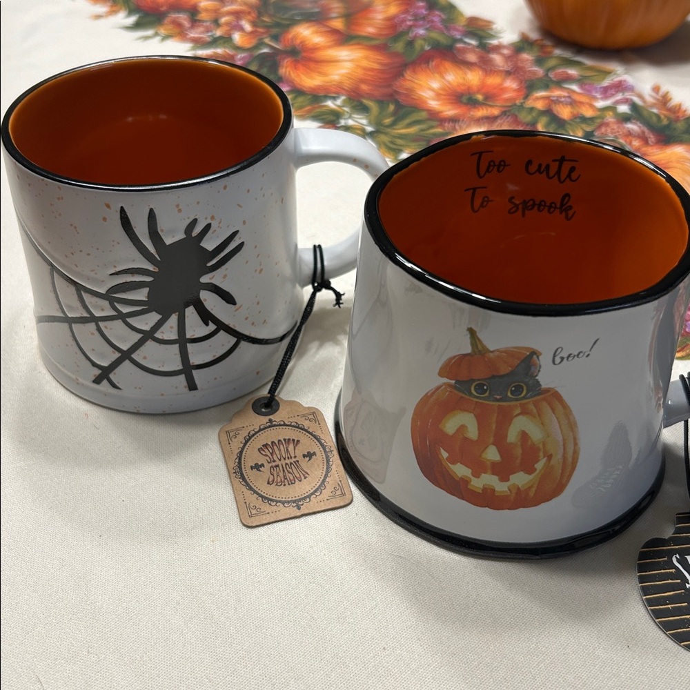 Halloween Spider and Pumpkin Mugs